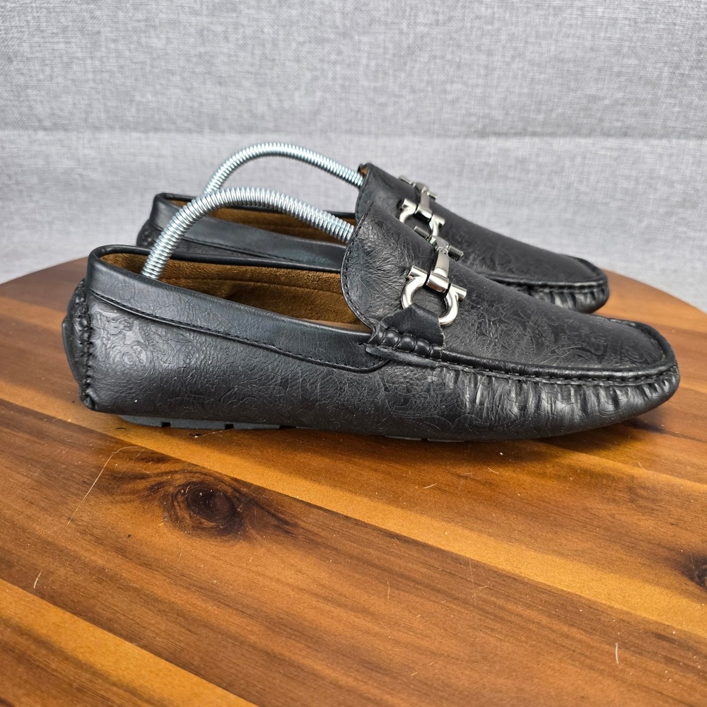 Reverse‎ Mens Black Paisley Embossed Leather Bit Loafers Driver Shoes Size 9.5